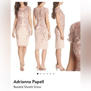 Adrianna Papell beaded Sheath Rose Gold dress